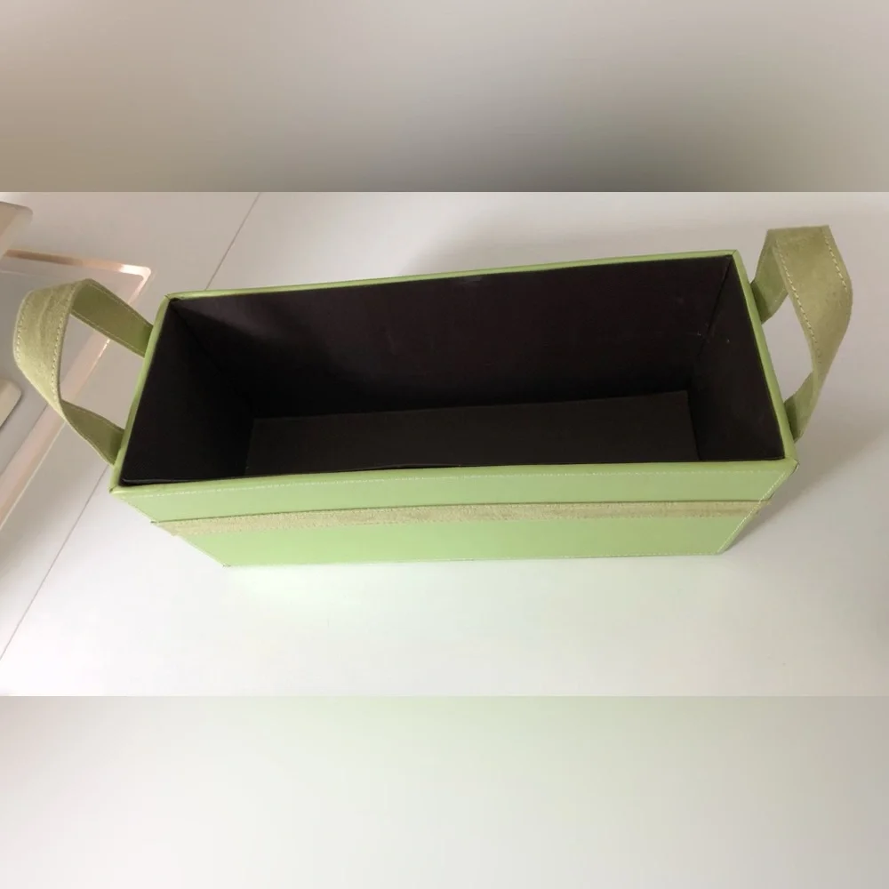 Apple green multipurpose Storage tote Top stitched faux suede trim 15 x 6 x 6